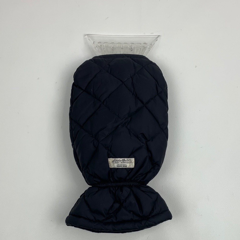 Eddie Bauer Quilted Goose Down Black Ice Scraper Mitt Fleece Lined Handle inside